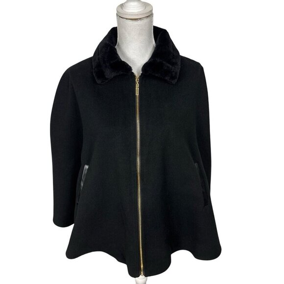 BCBG Jackets & Blazers - BCBG Women's‎ One Size Faux Fur Collar Felted Full Zip Poncho Black NWT